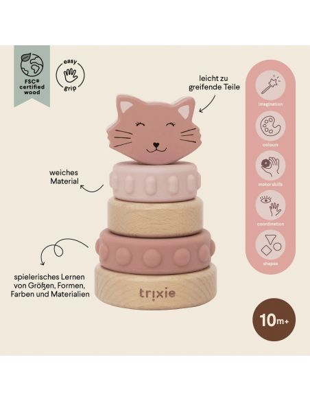 Tour à empiler en bois et silicone - Mrs. Cat