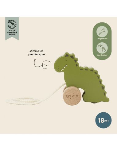 Petit jouet à tirer en bois Mr. Dino