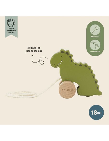 Petit jouet à tirer en bois Mr. Dino