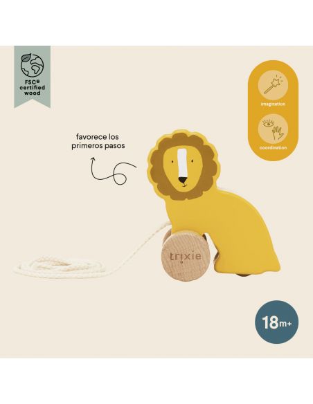 Jouet à tirer en bois Mr. Lion - Le Monde Imaginaire