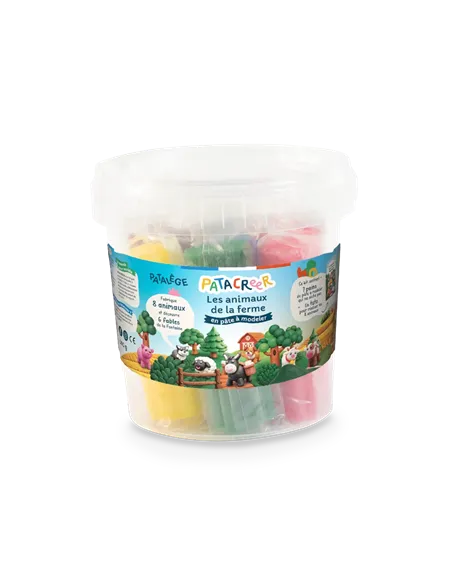 PATALEGE SEAU PAINS 7X80G Pâte à Modeler animaux de la ferme qui ne sèche pas - Patacréer