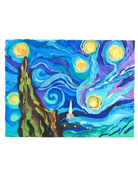 OKTO Art Sensoriel PEINTURE EN 3D: CHEF-D'OEUVRE - NUIT ÉTOILÉE, Vincent Van Gogh