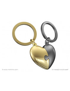 Porte clé coeur puzzle dore et gris 2