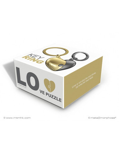 Porte clé coeur puzzle dore et gris
