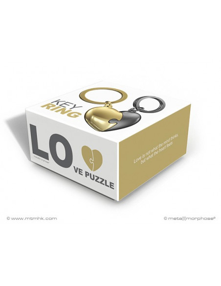 Porte clé coeur puzzle dore et gris